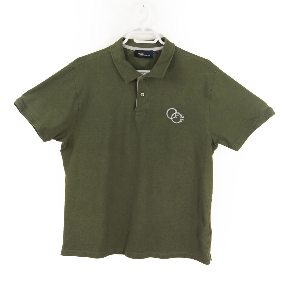 Roberto Cavalli Class Olive Green Short Sleeve Polo Shirt Top